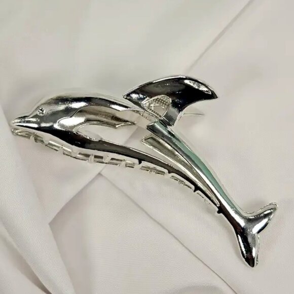 SILVER DOLPHIN HAIR CLIP - Picture 1 of 2